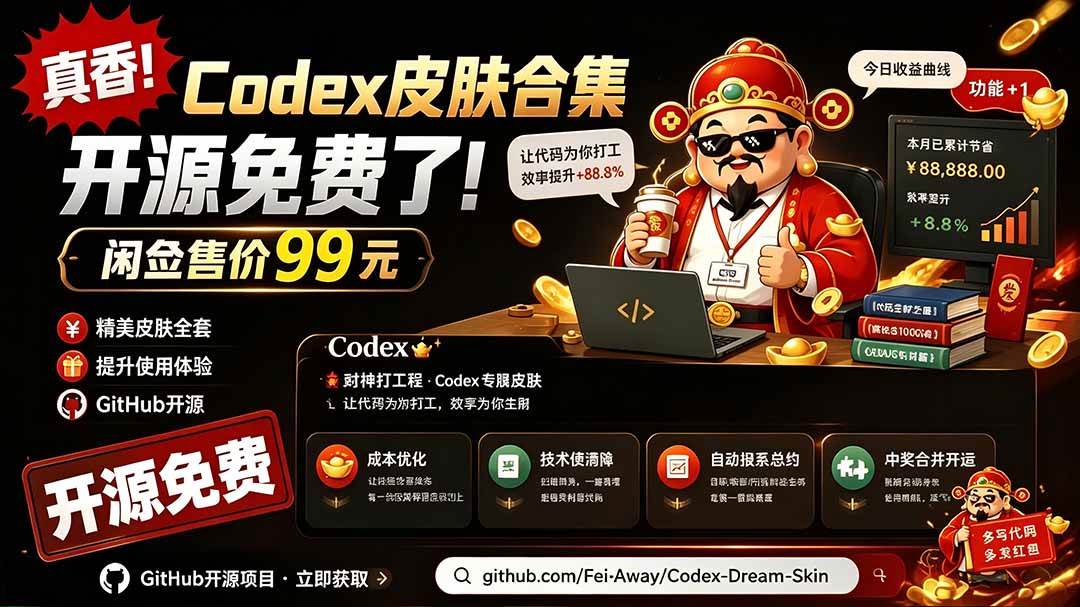 (19432期)闲鱼售卖99元的Codex皮肤包,GitHub 免费开源了!让你的codex变成精美界面 Codex Dream Skin-2爱1学习资源网-伴学无忧