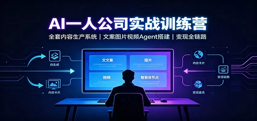 AI创作一人公司实战训练营：全套内容生产系统，文案图片视频Agent搭建变现全链路-2爱1学习资源网-伴学无忧