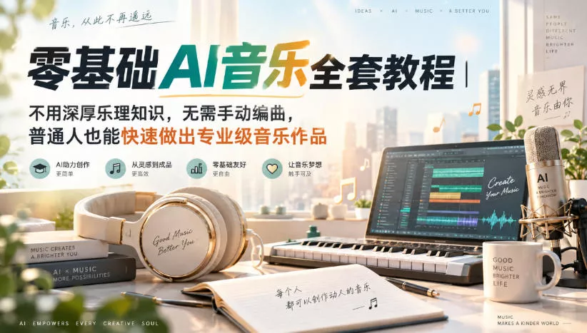 零基础AI音乐全套教程｜不用深厚乐理知识，无需手动编曲，普通人也能快速做出专业级音乐作品-2爱1学习资源网-伴学无忧