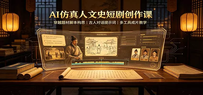 AI仿真人文史短剧创作课:穿越题材脚本构思,古人对话提示词,多工具成片教学-2爱1学习资源网-伴学无忧