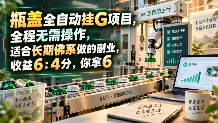 瓶盖全自动挂G项目,全程无需操作,适合长期佛系做的副业,收益6:4分,你拿6【揭秘】-2爱1学习资源网-伴学无忧