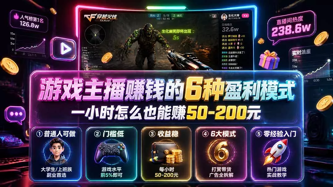 付费文章：游戏主播赚钱的6种盈利模式，一小时怎么也能赚50-200元-2爱1学习资源网-伴学无忧