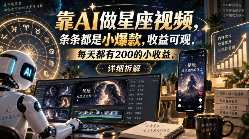 靠AI做星座视频，条条都是小爆款，收益可观，每天都有200的小收益，详细拆解-2爱1学习资源网-伴学无忧
