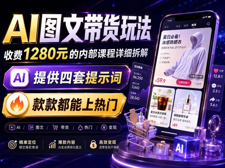 AI图文带货内部玩法，1280内部课程对外系统拆解，看完直接上手变现！-2爱1学习资源网-伴学无忧