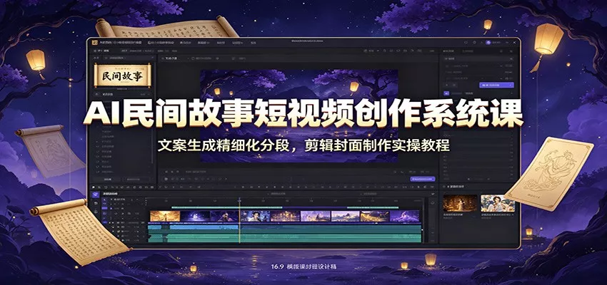 AI民间故事短视频创作系统课：文案生成精细化分段，剪辑封面制作实操教程-2爱1学习资源网-伴学无忧