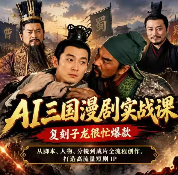 抖音14W粉博主同款AI三国漫剧实战课，复刻子龙很忙爆款，从脚本、人物、分镜到成片全流程创作，打造高流量短剧IP-2爱1学习资源网-伴学无忧