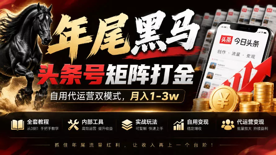 【年尾黑马】头条号矩阵打金，自用代运营双模式，月入1-3w，附全套教程及内部工具【揭秘】-2爱1学习资源网-伴学无忧
