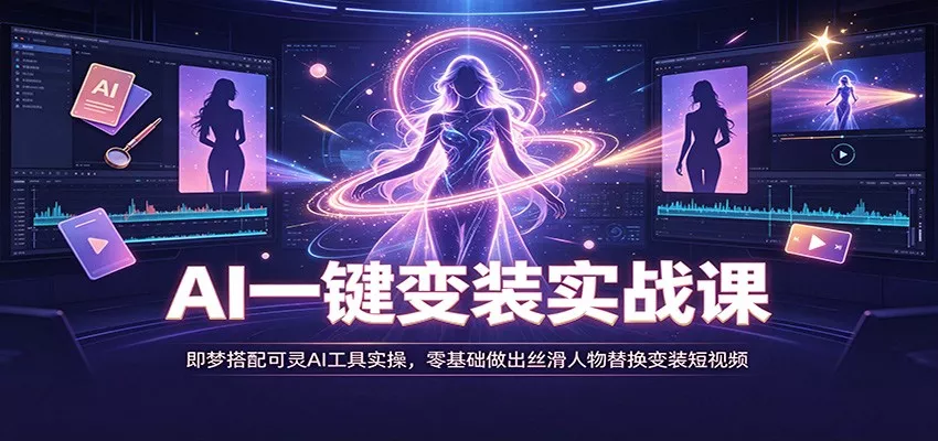 AI一键变装实战课：即梦搭配可灵AI工具实操，零基础做出丝滑人物替换变装短视频-2爱1学习资源网-伴学无忧