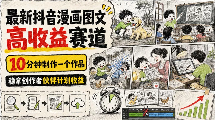 最新抖音漫画图文高收益赛道，10分钟制作一个作品，稳拿创作者伙伴计划收益-2爱1学习资源网-伴学无忧