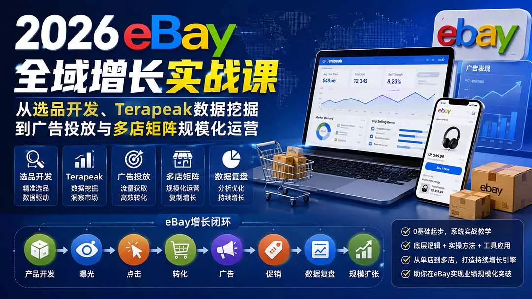 2026-Vincent eBay全域增长实战课-无水印：从选品开发、Terapeak数据挖掘到广告投放与多店矩阵规模化运营-2爱1学习资源网-伴学无忧