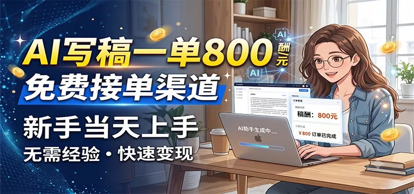 AI写稿一单800，免费接单渠道，一单一结几十到上千，新手当天上手-2爱1学习资源网-伴学无忧