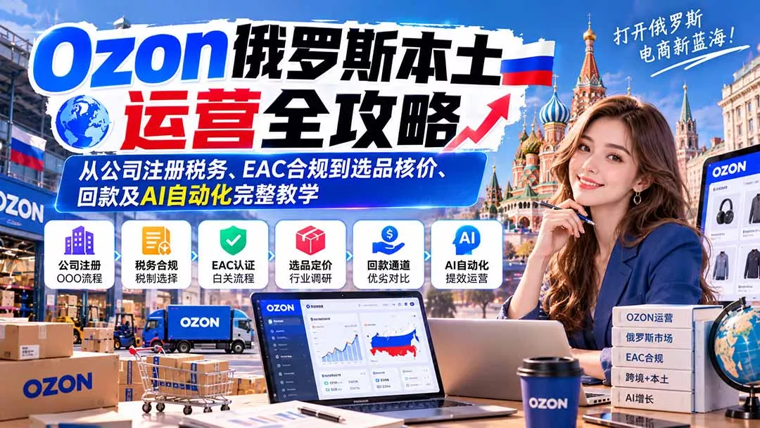 Ozon俄罗斯本土运营全攻略：从公司注册税务、EAC合规到选品核价、回款及AI自动化完整教学-2爱1学习资源网-伴学无忧