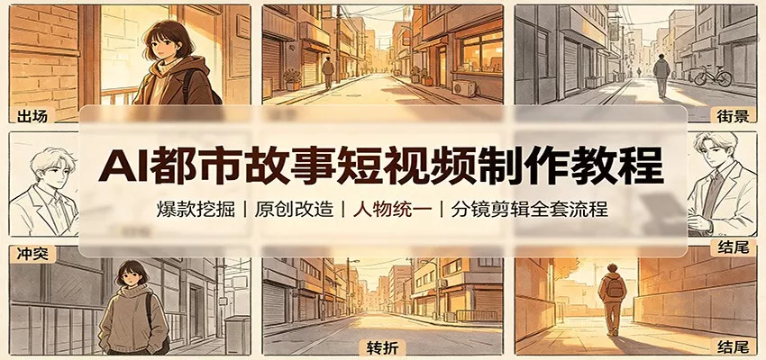 AI都市故事短视频制作教程：爆款挖掘原创改造，人物统一分镜剪辑全套流程-2爱1学习资源网-伴学无忧