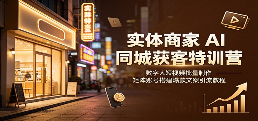 实体商家AI同城获客特训营:数字人短视频批量制作,矩阵账号搭建爆款文案引流教程-2爱1学习资源网-伴学无忧