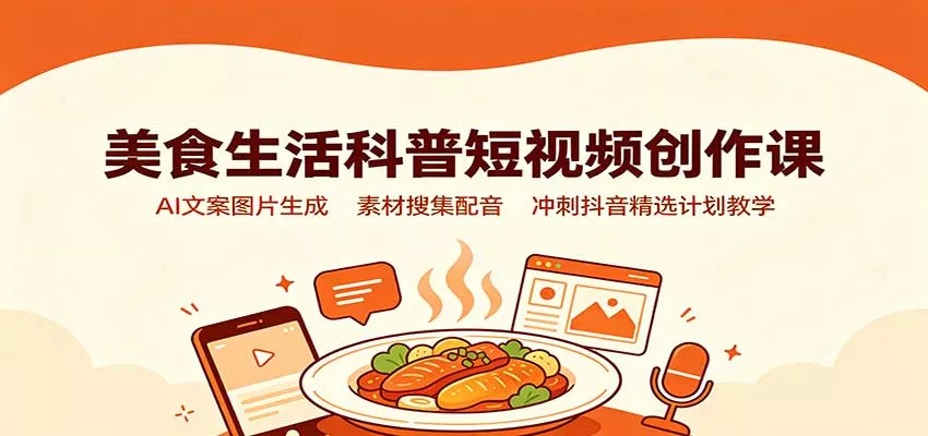 美食生活科普短视频创作课：AI文案图片生成，素材搜集配音，冲刺抖音精选计划教学-2爱1学习资源网-伴学无忧