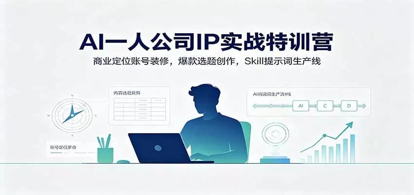 AI一人公司IP实战特训营:商业定位账号装修,爆款选题创作,Skill提示词生产线-2爱1学习资源网-伴学无忧