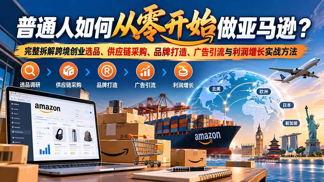 普通人如何从零开始做亚马逊？完整拆解跨境创业选品、供应链采购、品牌打造、广告引流与利润增长实战方法-2爱1学习资源网-伴学无忧