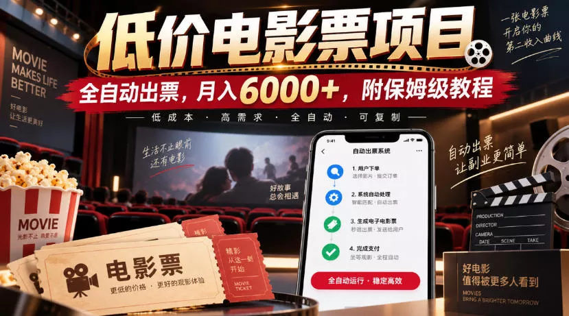 低价电影票项目,全自动出票,月入6000+,附保姆级教程【揭秘】-2爱1学习资源网-伴学无忧