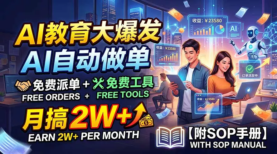 AI教育大爆发，AI自动做单，免费派单+免费工具，月搞2W+【附SOP手册】-2爱1学习资源网-伴学无忧