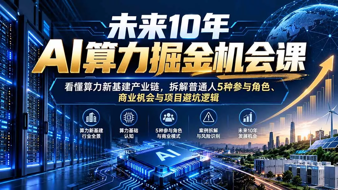 未来10年AI算力掘金机会课：看懂算力新基建产业链，拆解普通人5种参与角色、商业机会与项目避坑逻辑-2爱1学习资源网-伴学无忧