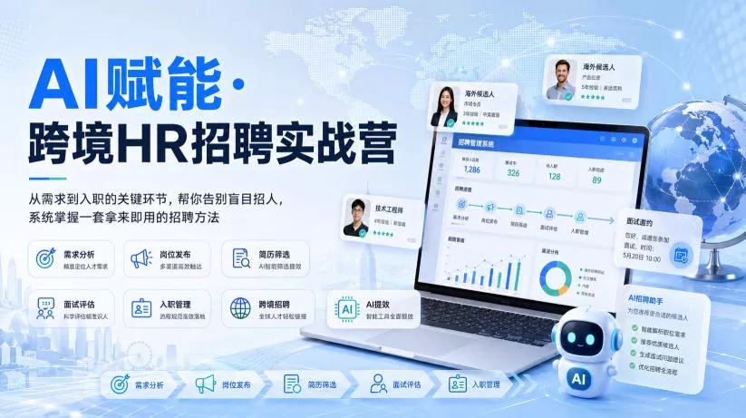 AI赋能·跨境HR招聘实战营，从需求到入职的关键环节，帮你告别盲目招人，系统掌握一套拿来即用的招聘方法-2爱1学习资源网-伴学无忧