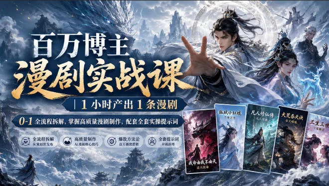 百万博主漫剧实战课｜1小时产出1条漫剧，0‑1全流程拆解，掌握高质量漫剧制作，配套全套实操提示词-2爱1学习资源网-伴学无忧