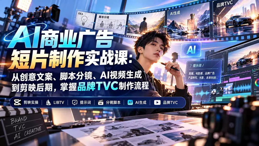 AI商业广告短片制作实战课：从创意文案、脚本分镜、AI视频生成到剪映后期，掌握品牌TVC制作流程-2爱1学习资源网-伴学无忧