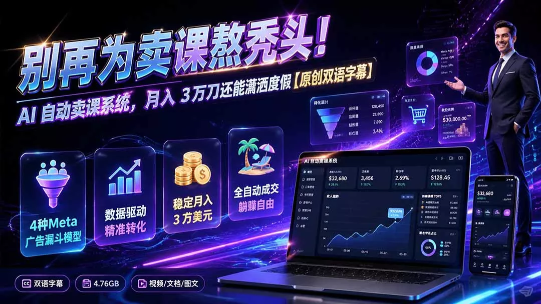 别再为卖课熬秃头！AI 自动卖课系统，月入 3 万刀还能潇洒度假【原创双语字幕】-2爱1学习资源网-伴学无忧