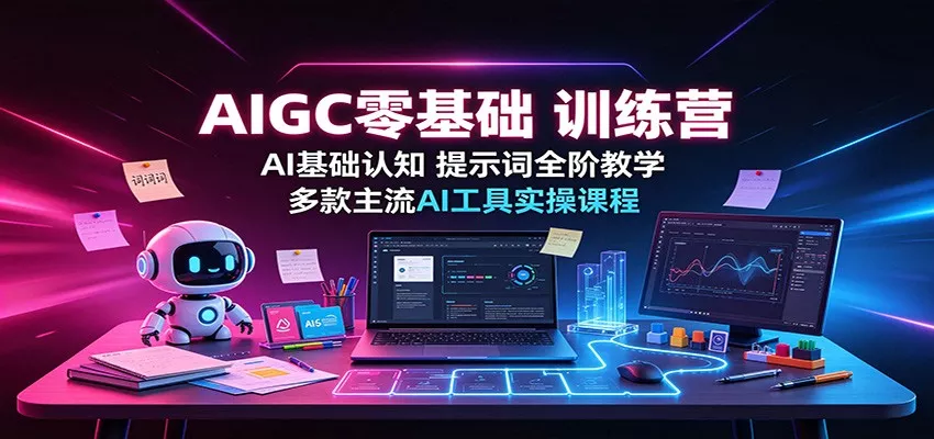 AIGC零基础训练营：AI基础认知，提示词全阶教学，多款主流AI工具实操课程-2爱1学习资源网-伴学无忧