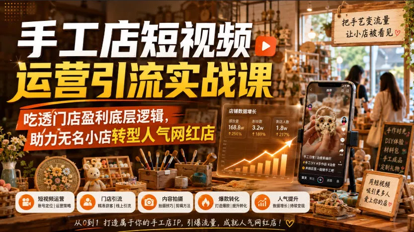 手工店短视频运营引流实战课，吃透门店盈利底层逻辑，助力无名小店转型人气网红店-2爱1学习资源网-伴学无忧