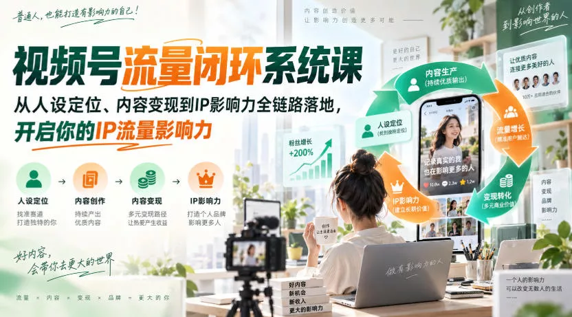 视频号流量闭环系统课，从人设定位、内容变现到IP影响力全链路落地，开启你的IP流量影响力-2爱1学习资源网-伴学无忧