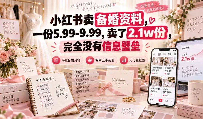 小红书卖备婚资料，一份5.99-9.99，卖了2.1w份，完全没有信息壁垒-2爱1学习资源网-伴学无忧