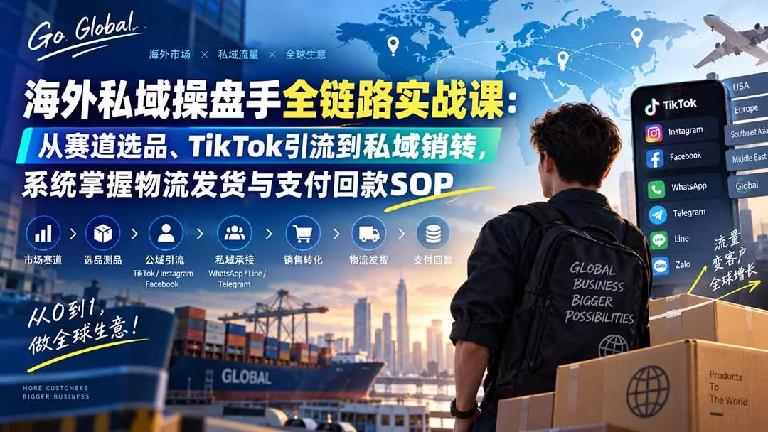 海外私域操盘手全链路实战课：从赛道选品、TikTok引流到私域销转，系统掌握物流发货与支付回款SOP-2爱1学习资源网-伴学无忧