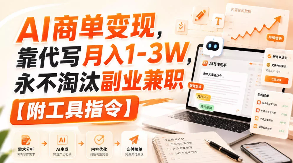 AI商单变现，靠代写月入1-3W，永不淘汰副业兼职【附工具指令】【揭秘】-2爱1学习资源网-伴学无忧