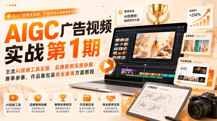 AIGC广告视频实战第1期,主流AI视频工具实操、品牌案例深度拆解、赛事参赛、作品集包装商业接单方面教程 AIGC广告视频实战第1期,主流AI视频工具实操、品牌案例深度拆解、赛事参赛、作品集包装商业接单方面教程