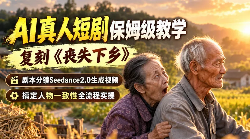 AI真人短剧保姆级教学，复刻《丧失下乡》，剧本分镜Seedance2.0生成视频，搞定人物一致性全流程实操-2爱1学习资源网-伴学无忧