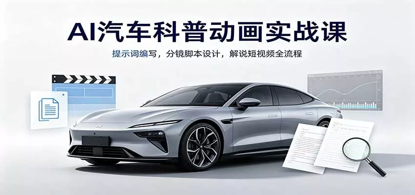 AI汽车科普动画实战课:提示词编写,分镜脚本设计,解说短视频全流程-2爱1学习资源网-伴学无忧