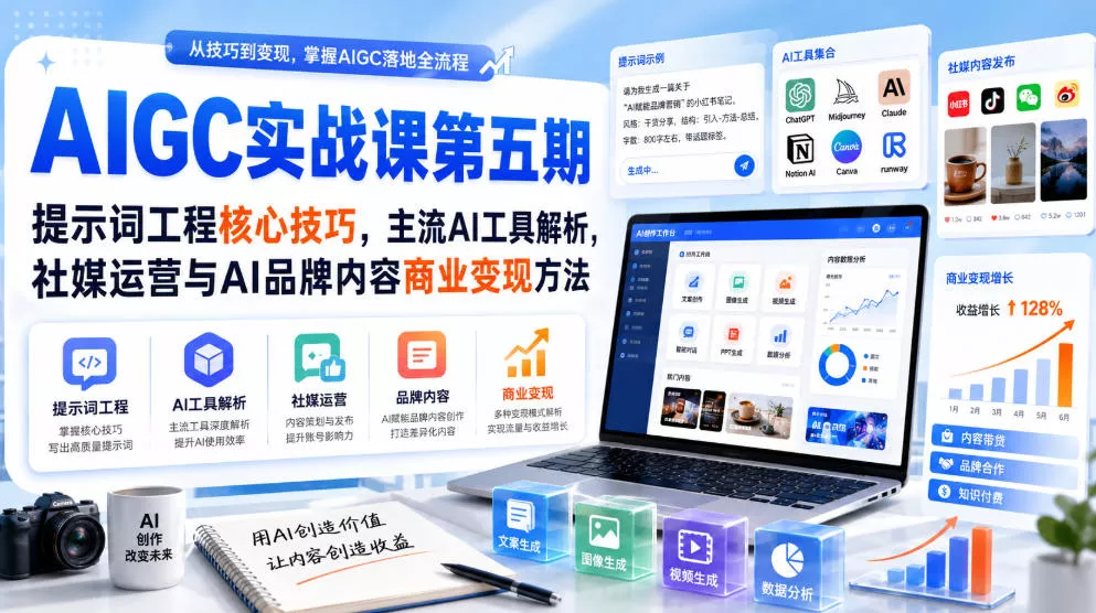 刺猬星球·AIGC实战课第五期，提示词工程核心技巧，主流AI工具解析，社媒运营与AI品牌内容商业变现方法-2爱1学习资源网-伴学无忧