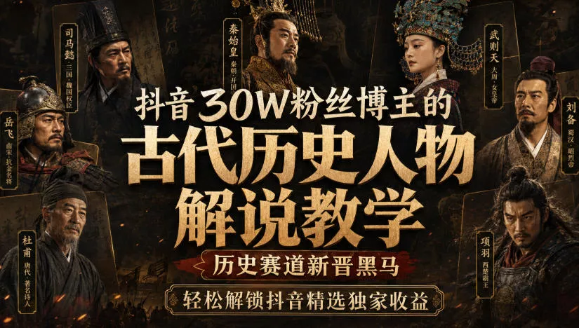抖音30W粉丝博主的古代历史人物解说教学，历史赛道新晋黑马，轻松解锁抖音精选独家收益-2爱1学习资源网-伴学无忧