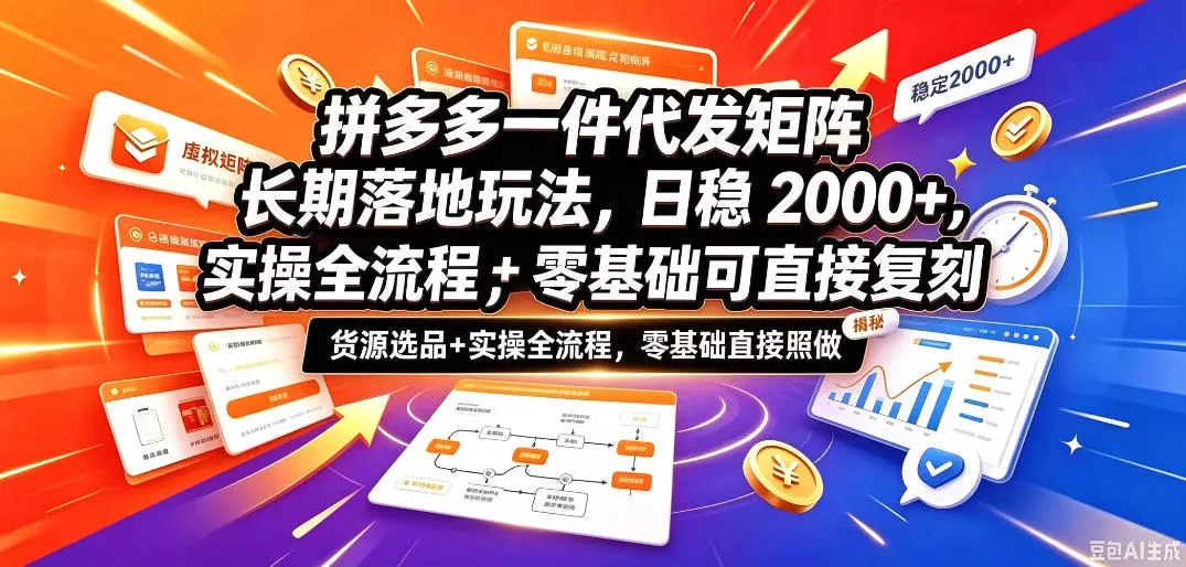 拼多多一件代发矩阵长期落地玩法，日稳入2k+，选品货源+实操全流程，零基础可直接复刻【拆解】-2爱1学习资源网-伴学无忧