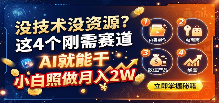 没技术没资源?这4个刚需赛道,AI就能干,小白照做月入2W-2爱1学习资源网-伴学无忧