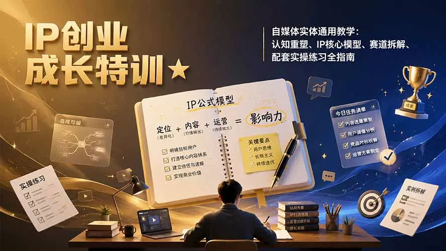 IP创业成长特训★自媒体实体通用教学：认知重塑、IP核心模型、赛道拆解、配套实操练习全指南-2爱1学习资源网-伴学无忧