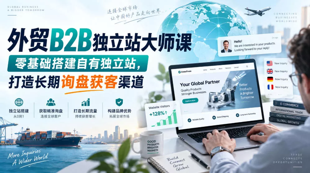 外贸B2B独立站大师课，零基础搭建自有独立站，打造长期询盘获客渠道-2爱1学习资源网-伴学无忧
