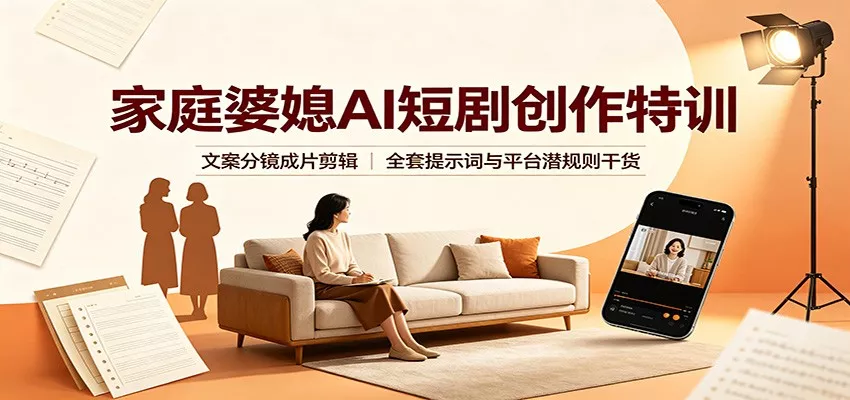 家庭婆媳AI短剧创作特训：文案分镜成片剪辑，全套提示词与平台潜规则干货-2爱1学习资源网-伴学无忧