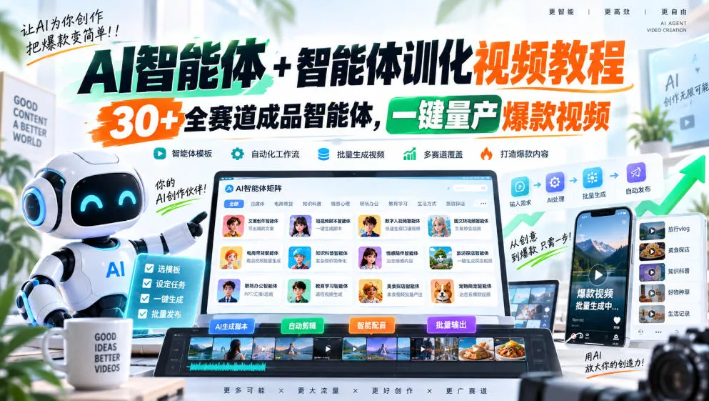 AI智能体+智能体训化视频教程，30+全赛道成品智能体，一键量产爆款视频-2爱1学习资源网-伴学无忧