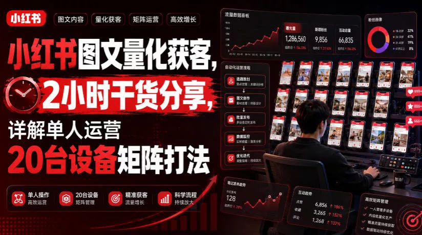 小红书图文量化获客，2小时干货分享，详解单人运营20台设备矩阵打法-2爱1学习资源网-伴学无忧