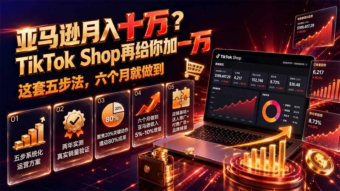亚马逊月入十万？TikTok Shop再给你加一万——这套五步法，六个月就做到【原创双语字幕】-2爱1学习资源网-伴学无忧