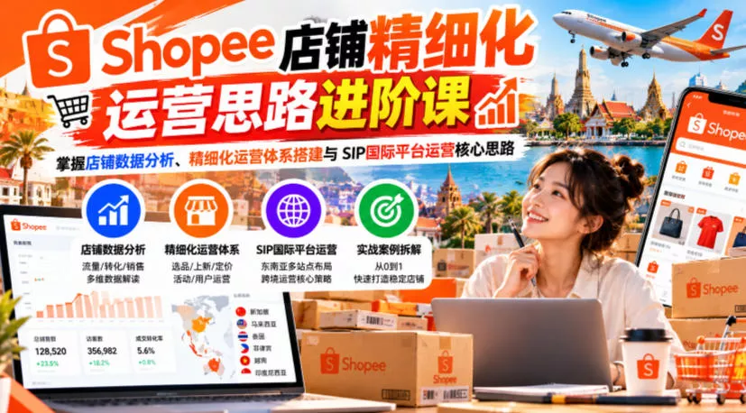 Shopee店铺精细化运营思路进阶课,掌握店铺数据分析、精细化运营体系搭建与SIP国际平台运营核心思路-2爱1学习资源网-伴学无忧