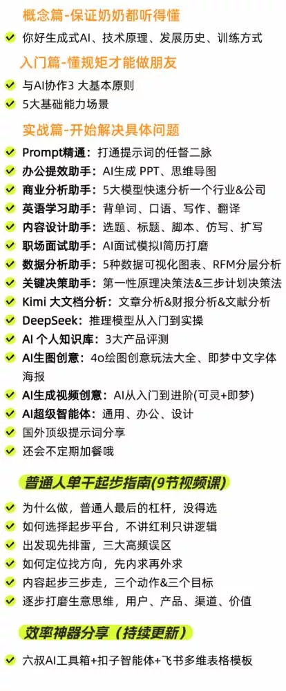 AI私教实战课-更新8月：从提示词、智能体到内容生产与流量获客，系统打造AI时代超级个体核心能力-2爱1学习资源网-伴学无忧