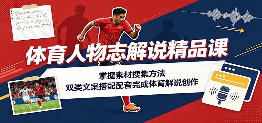 体育人物志解说精品课：掌握素材搜集方法，双类文案搭配配音完成体育解说创作-2爱1学习资源网-伴学无忧